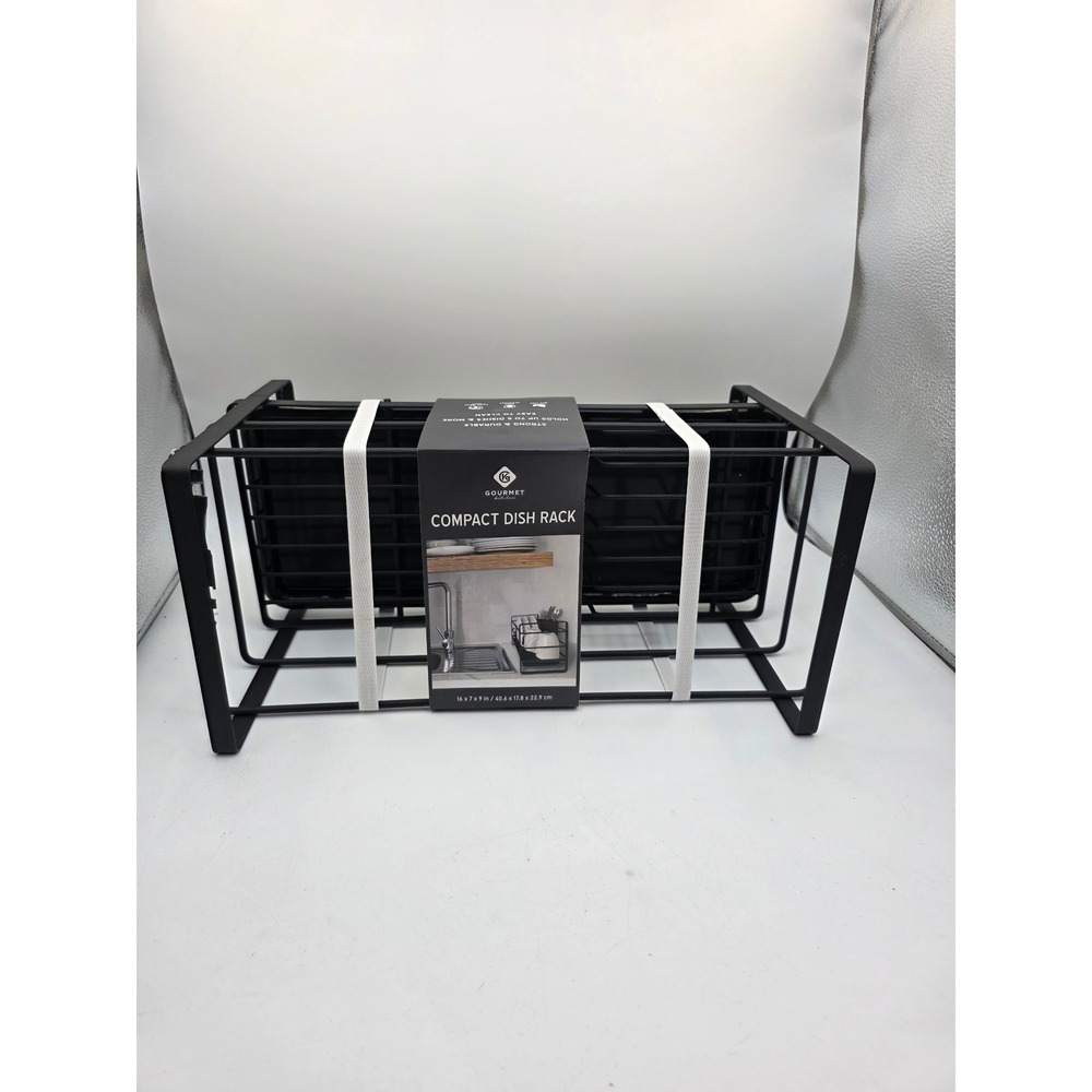 Gourmet Kitchen Compact Dish Rack Black Narrow Small Space Drain Board Caddy K4